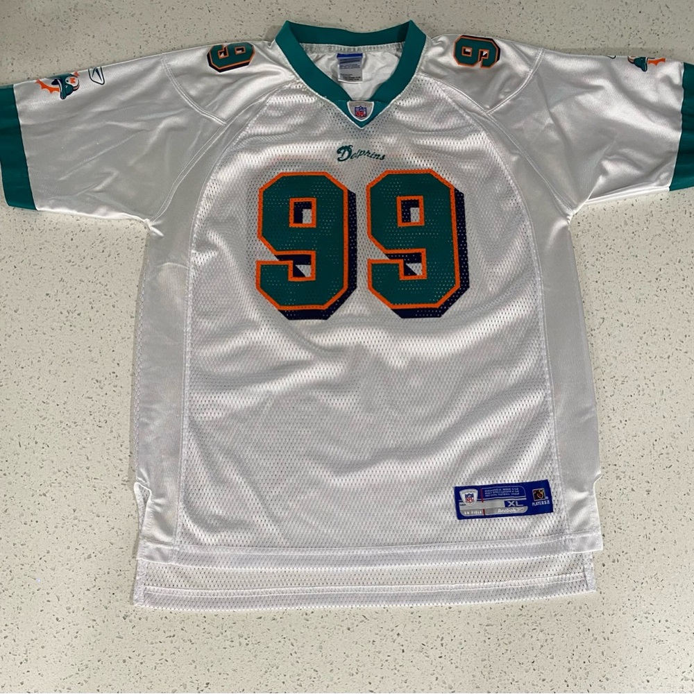 Authentic Vintage Reebok Jason Taylor Miami Dolphins Number 99 white jersey